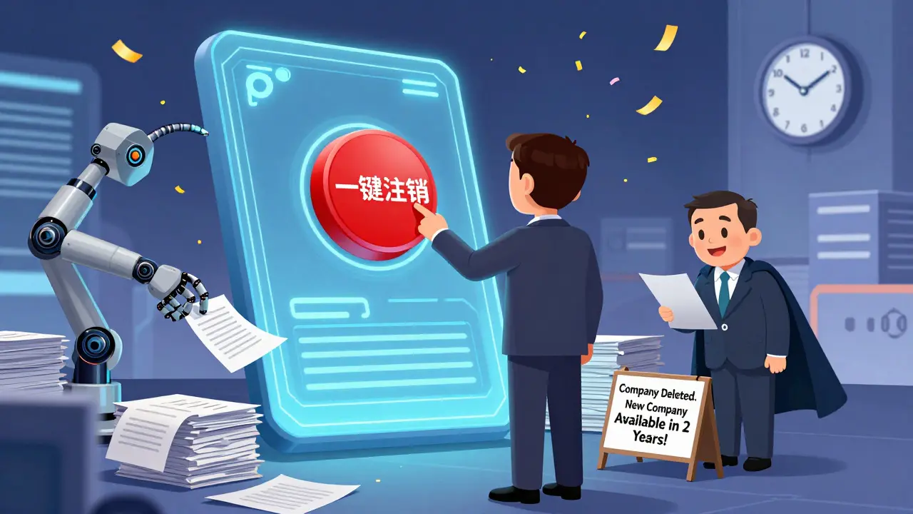 В 2027 году предприниматель нажимает кнопку, и компания исчезает автоматически, как в фантастическом будущем.