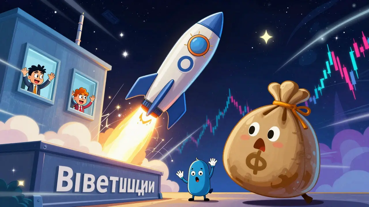 АО-ракета взлетает с инвестициями, акционеры в окнах.