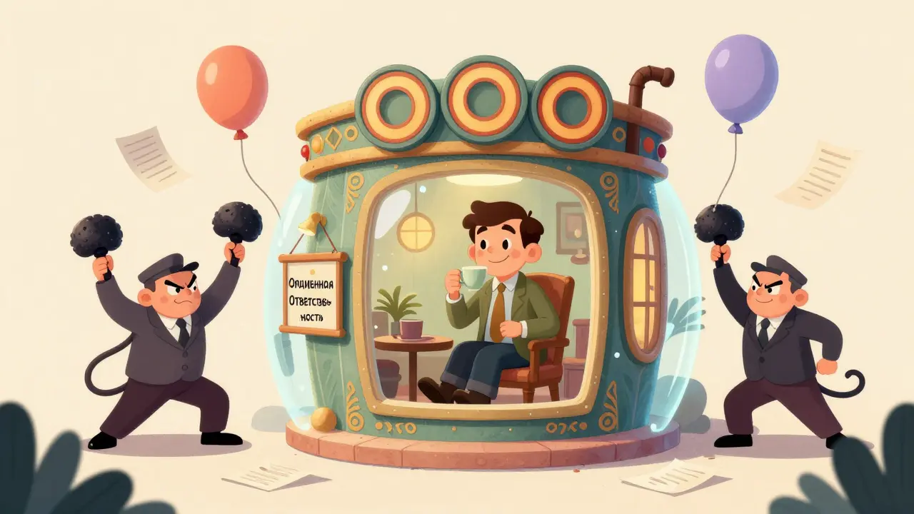 ООО в защитном куполе, кредиторы отскакивают от него.