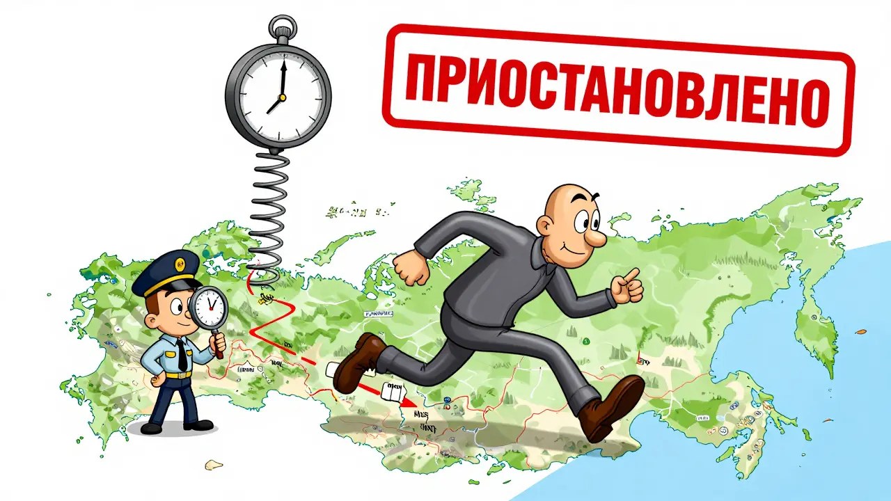 Бегущий человек с остановленными часами по пути, следователь с лупой в форме секундомера.