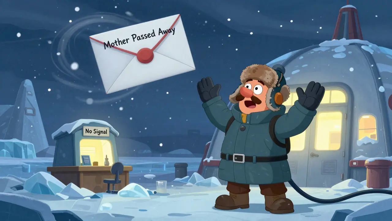 Геолог в Антарктиде получает письмо о смерти матери amid снежной бурей.