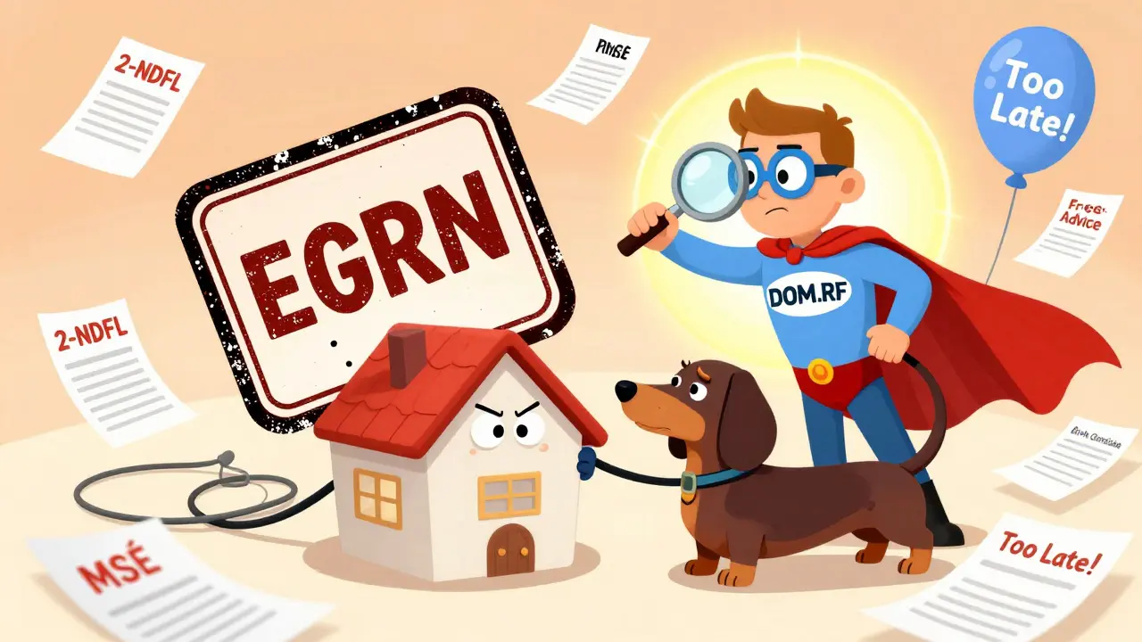 Человек с дачей, которую отклоняют, но ему помогает супергерой из ДОМ.РФ, в мультяшном стиле.