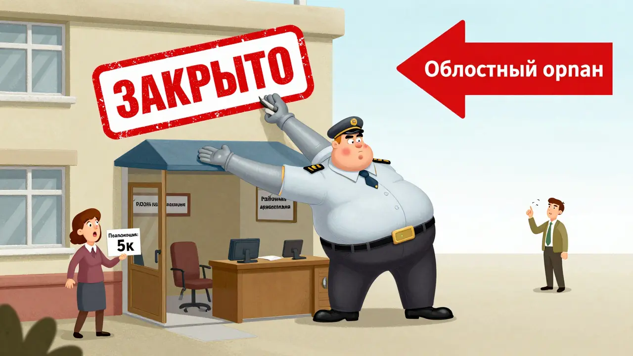 Чиновник незаконно закрывает школу, выходя за пределы своих полномочий.