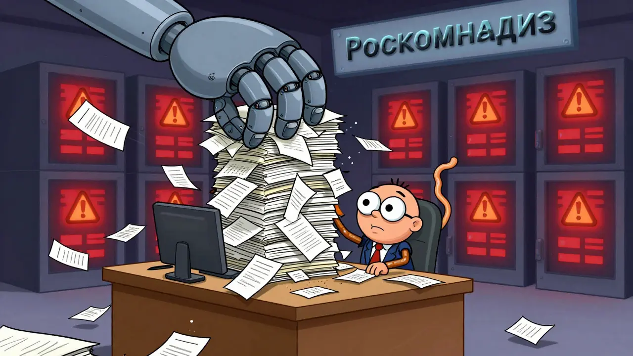 Сотрудник хостинг-компании тонет в стопке жалоб от Роскомнадзора.