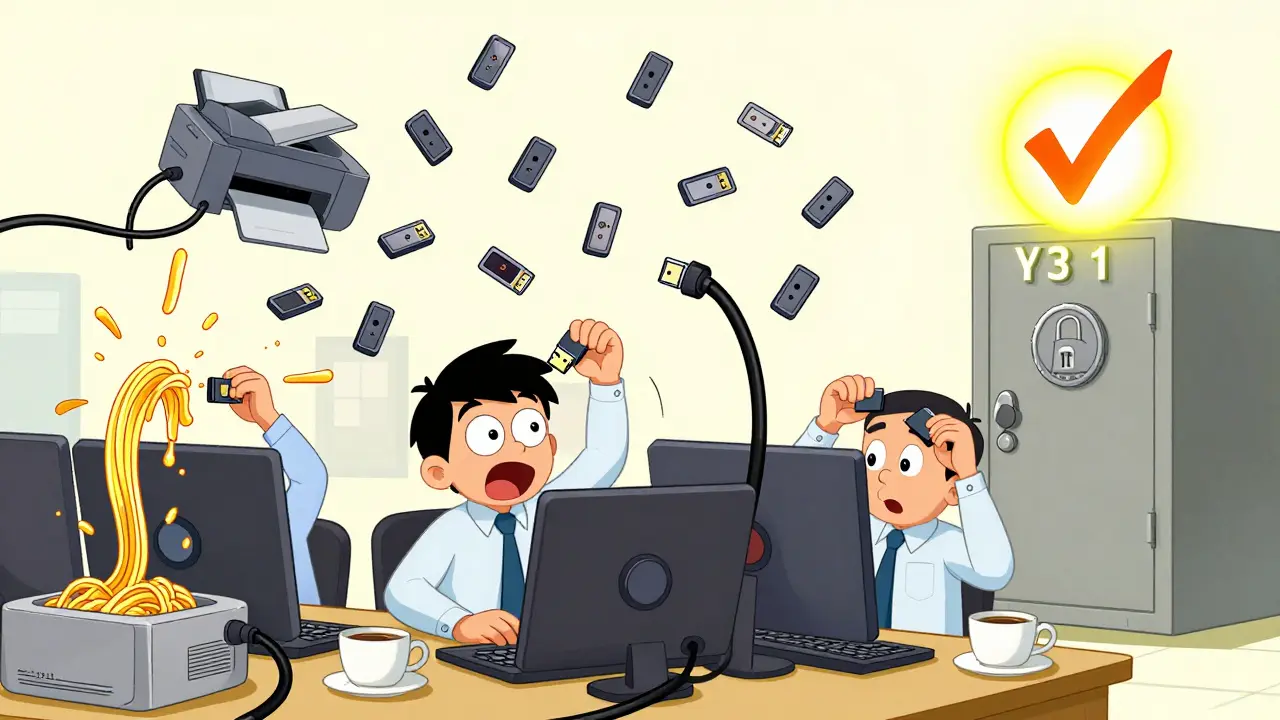 Сотрудники в офисе срочно пытаются вставить ключи СКЗИ, но они разлетаются по комнате.