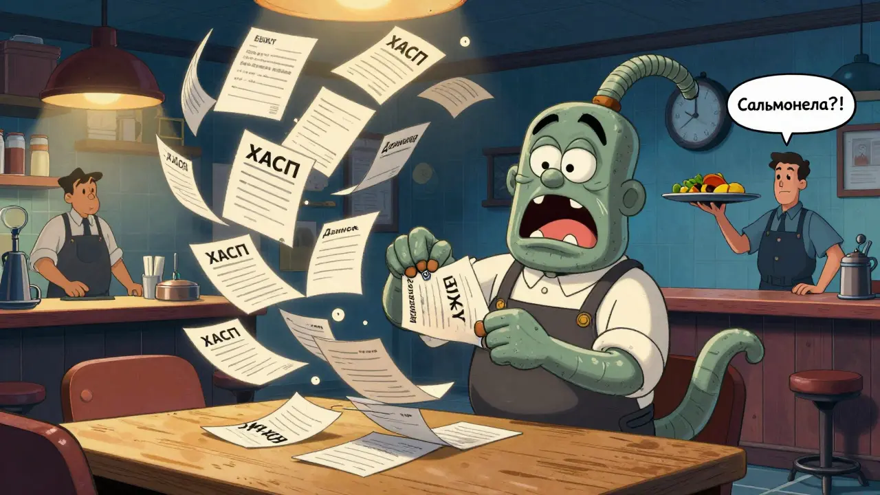 Владелец ресторана пытается спасти документы от огромного монстра проверок.