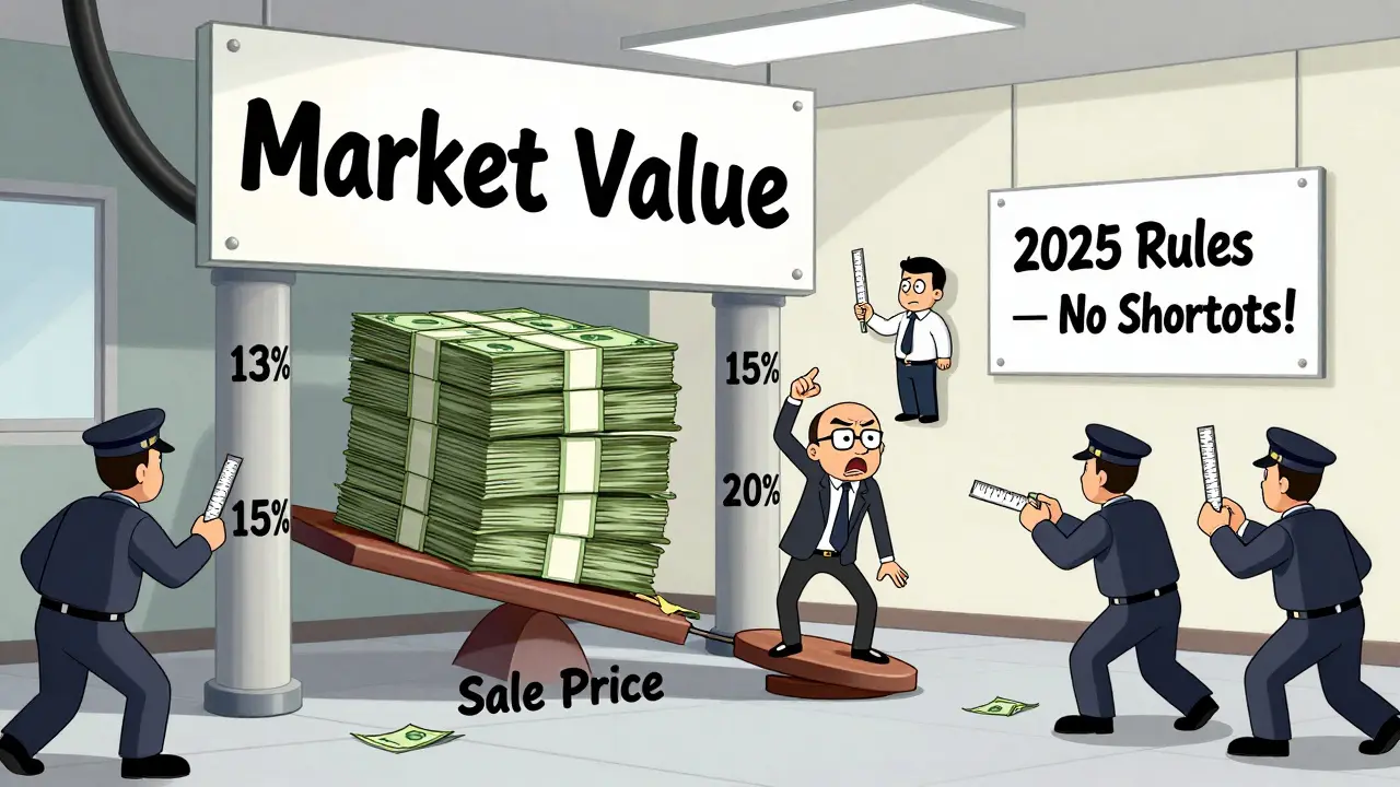 Бизнесмен на весах под тяжестью денег, над ним — плавающие налоговые ставки и знак рыночной цены.