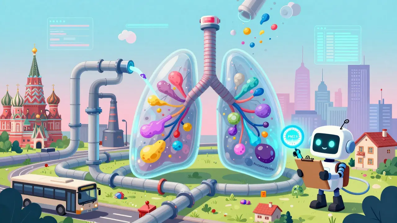 Сеть труб соединяет заводы и автобусы с огромным лёгким, контролируемым роботом.