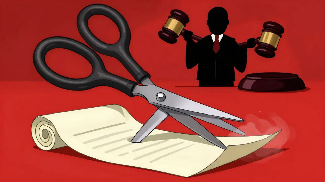 Отмена контракта из-за юридических нарушений, карикатура