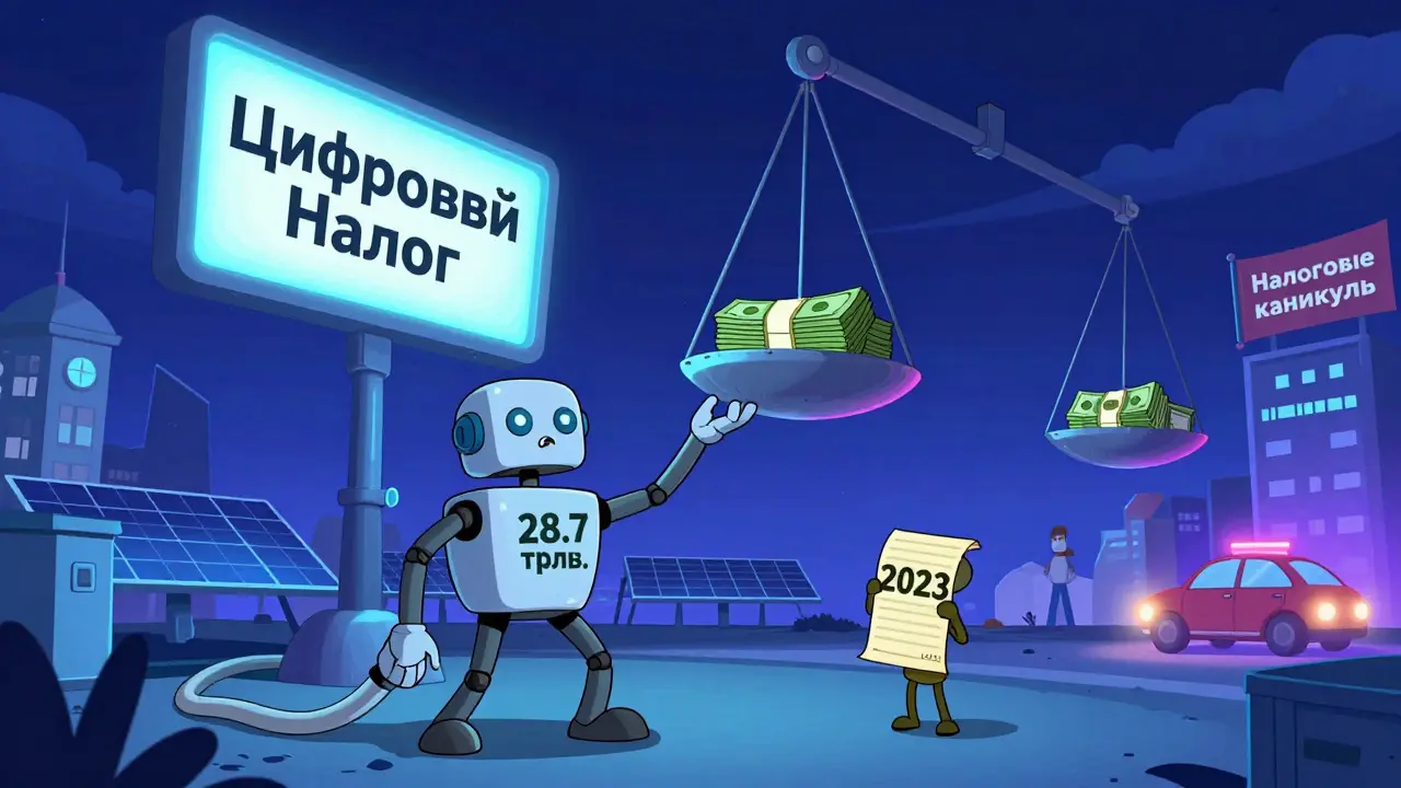 Робот-цифровой налог в 2027 году проверяет онлайн-рекламу и водные ресурсы, а на весах — бюджет России.