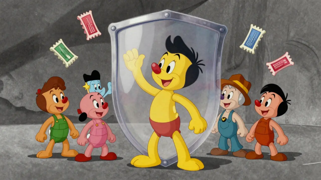 Семья под защитой щита от бюрократии на иллюстрации