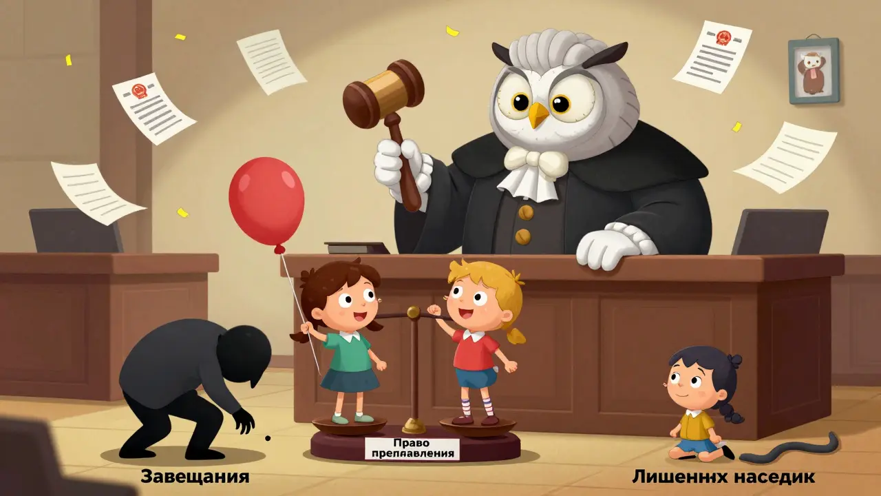Юрист-совой судит наследников: один внуку дает долю по праву представления, завещание его отца отменяет его права.