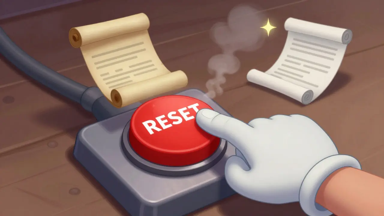 Большой палец нажимает кнопку сброса, заменяя старый контракт на новый