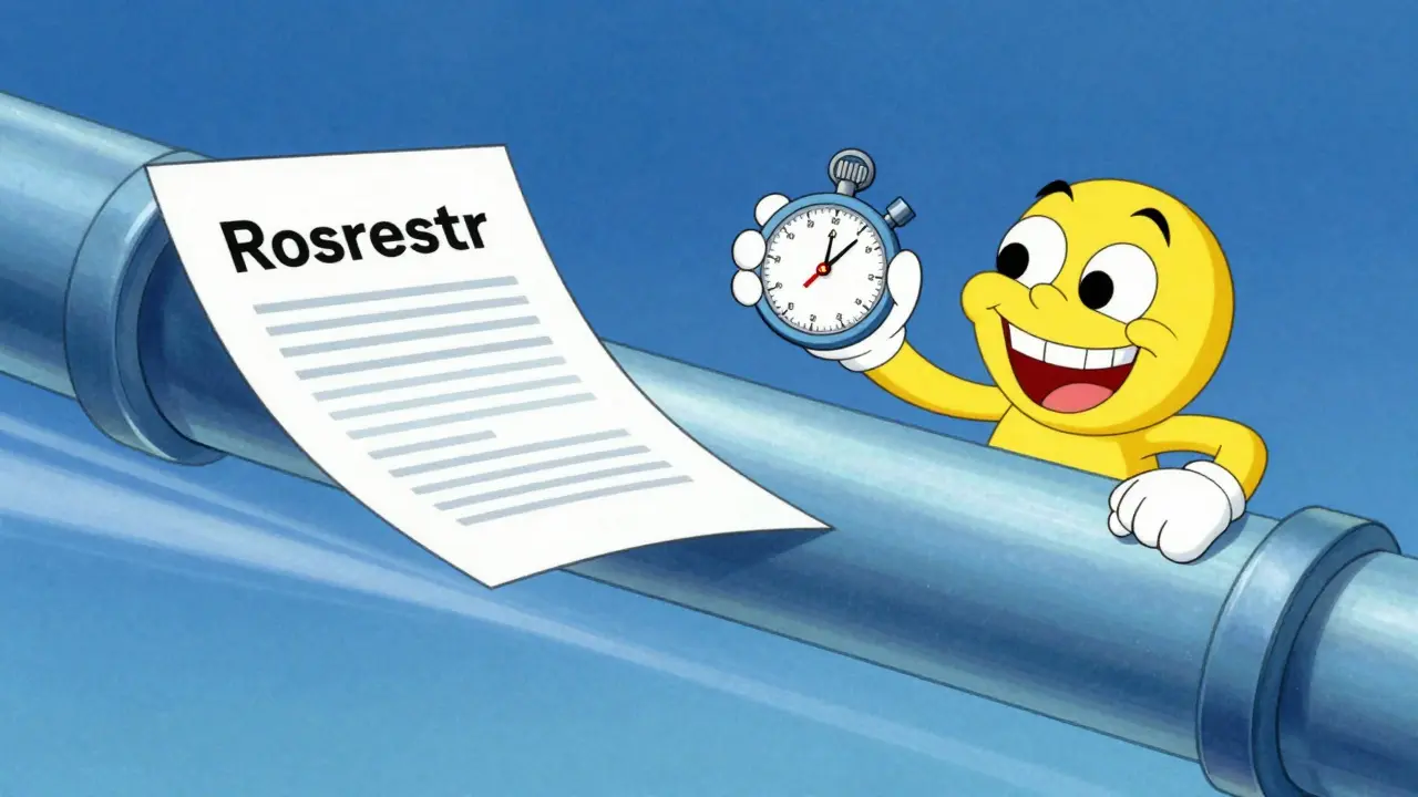 Документ быстро перемещается по трубе, символизируя электронную регистрацию