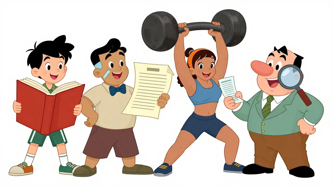 Группа людей с документами в стиле старых мультфильмов