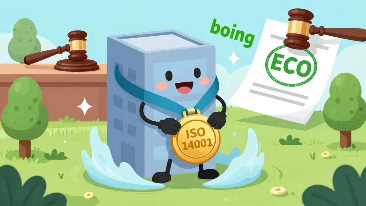 Одушевленное здание офиса с медалью ISO 14001 в окружении зеленой природы