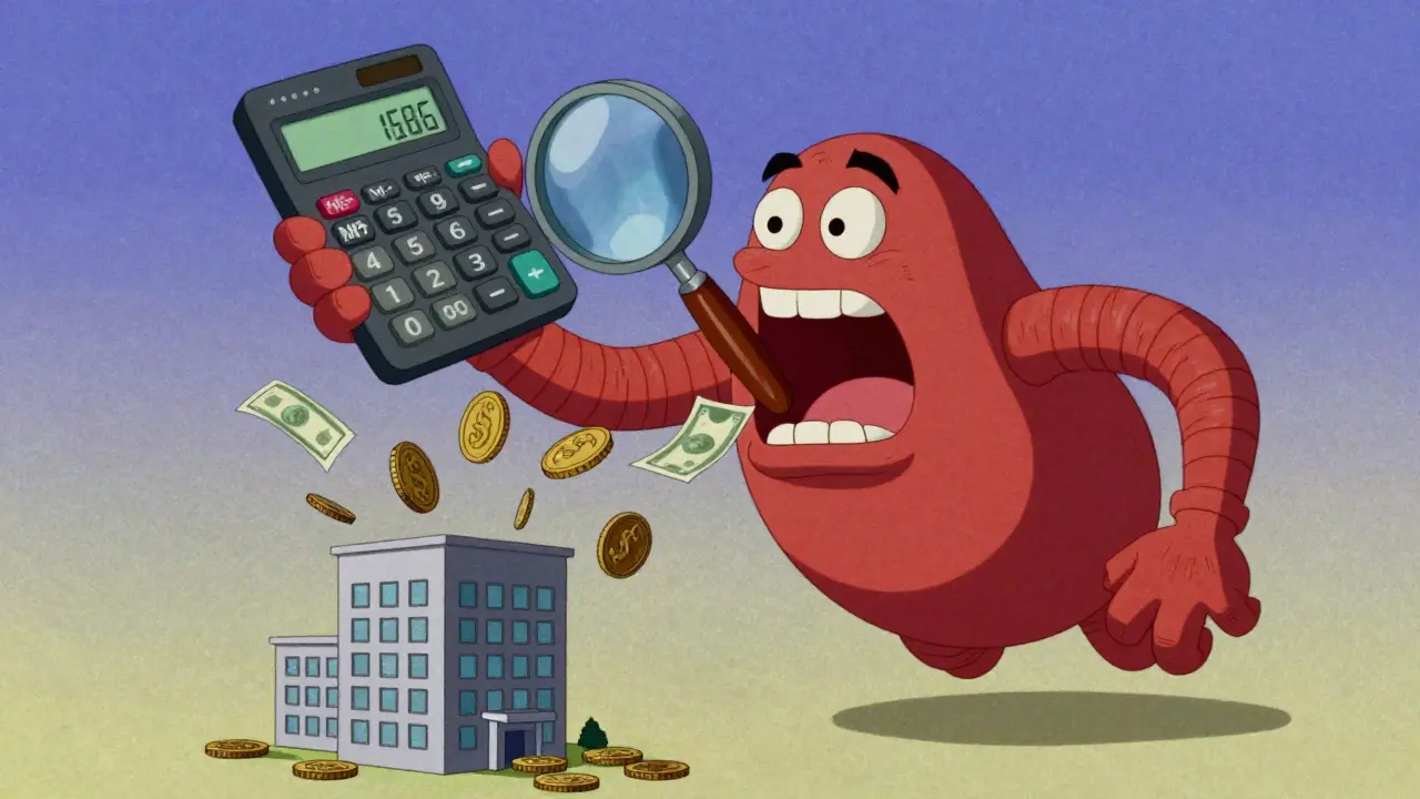 Огромная математическая формула забирает деньги у здания компании в стиле rubber hose.
