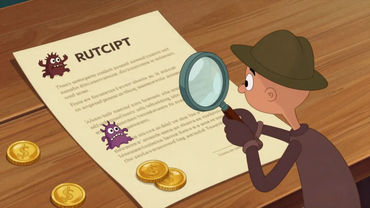 Персонаж с лупой внимательно изучает огромный договор в стиле анимации 30-х годов