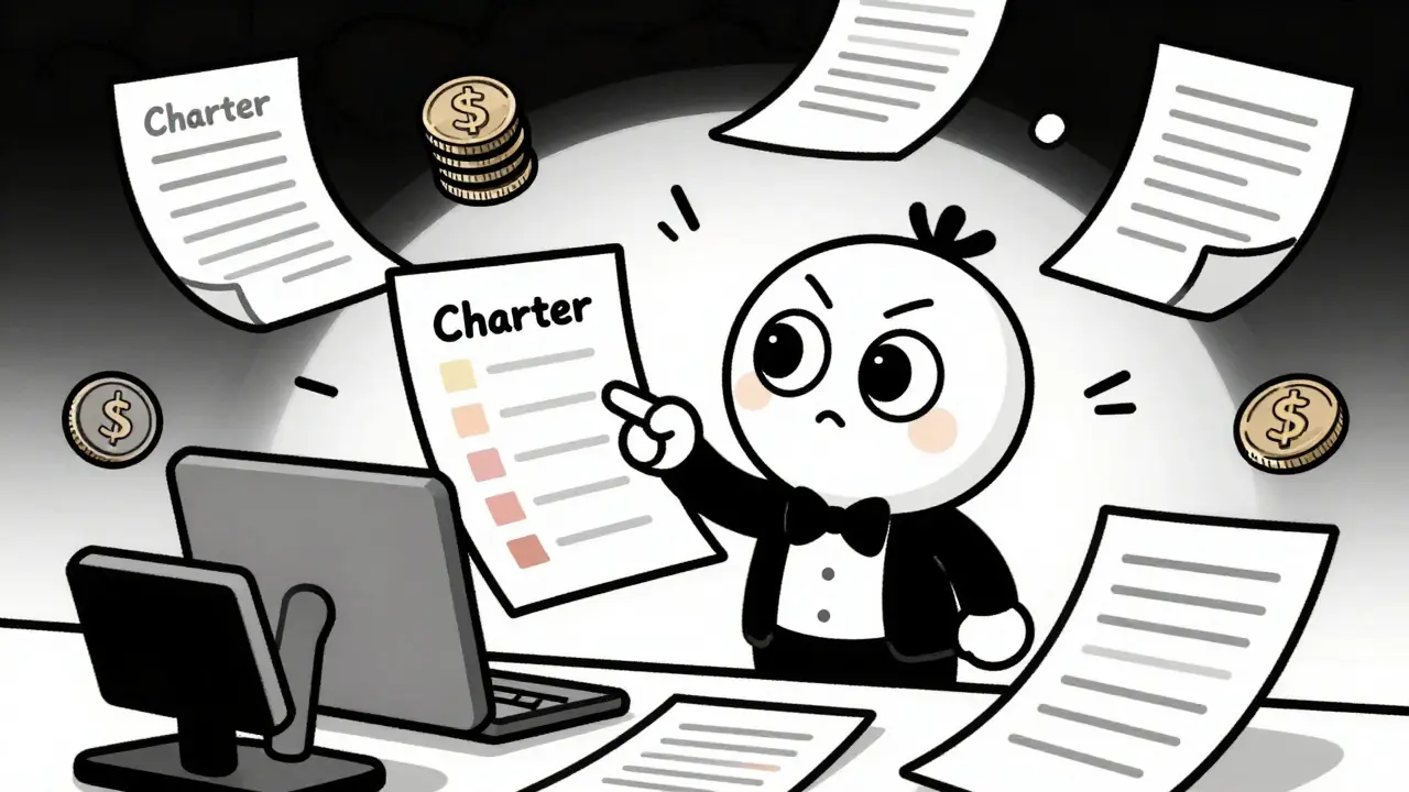 Картунный герой готовит документы для регистрации бизнеса в стиле ранней анимации