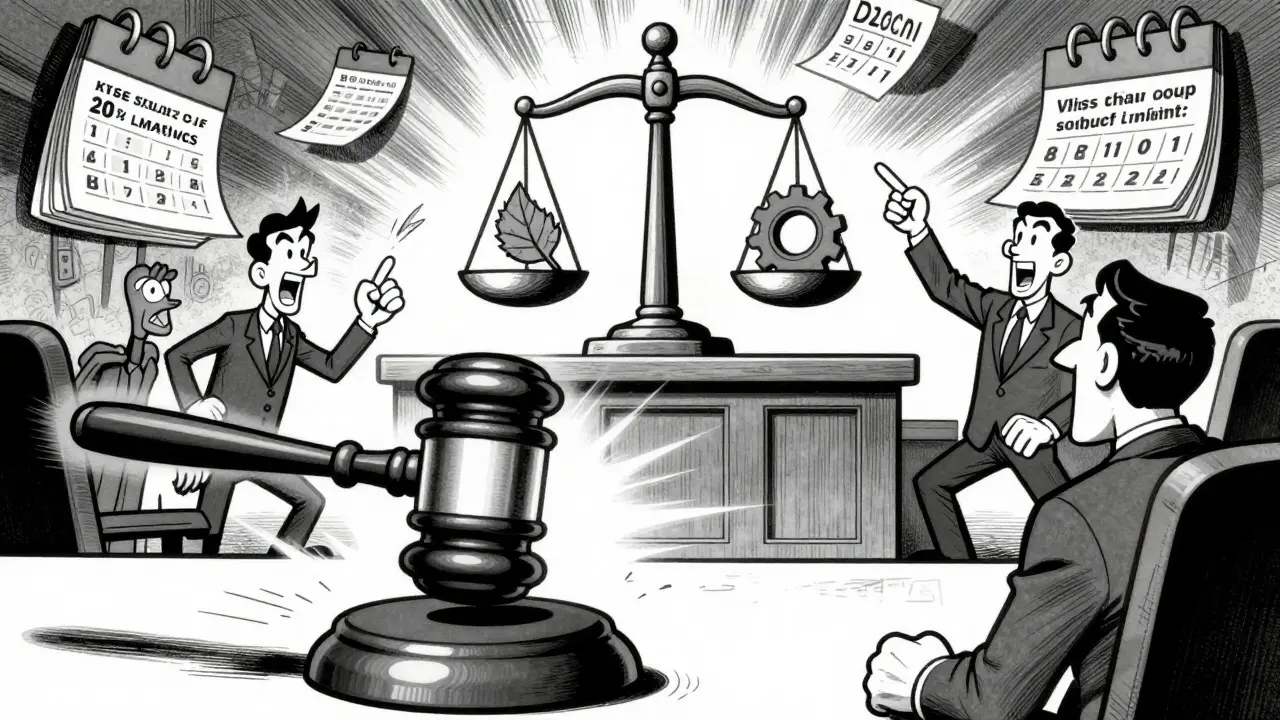 Судебный процесс по экологическому делу с молотком и весами правосудия