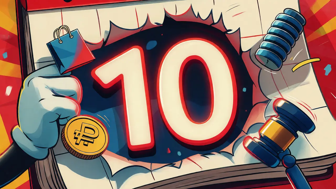 Анимационная иллюстрация календаря с числом 10 и монетами